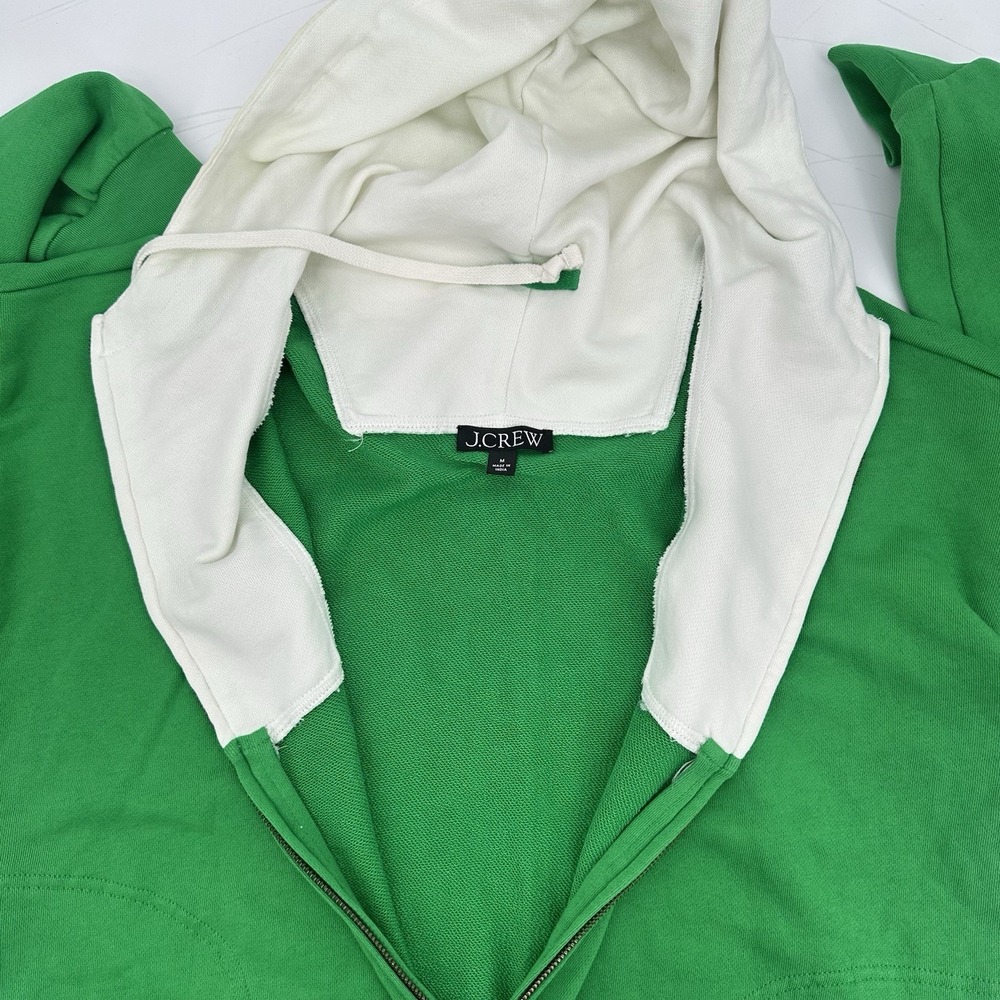 NWOT J.Crew Women's Green Ivory Terry Fleece Full Zip Anorak Hoodie M Drawstring - Picture 12 of 15